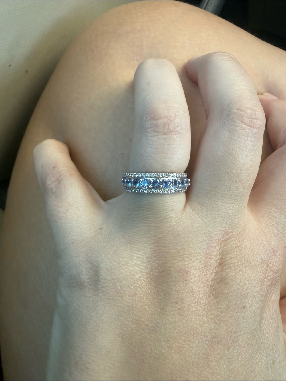 Sterling Silver Blue Sapphire and CZ Eternity Band - Women's Ring